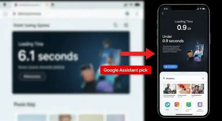 Voice speed test: webpage loads in 6.1s vs. 0.9s on mobile device, Google Assistant pick.